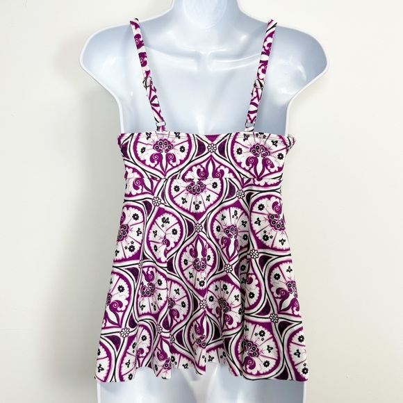 Swim Solutions Tankini Top Womens 8 Purple White Underwire Bust Support Floral - Picture 2 of 11